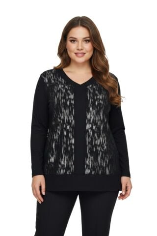 Kadın Siyah V Yaka Taşlı Bluz BGL-ST05148