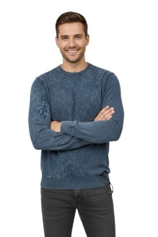 Erkek Spor Sıfır Yaka Taşlama Yıkamalı Regular Fit Kazak BGL-ST04952