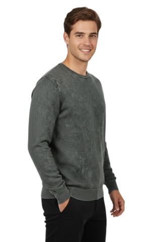 Erkek Spor Sıfır Yaka Taşlama Yıkamalı Regular Fit Kazak BGL-ST04952