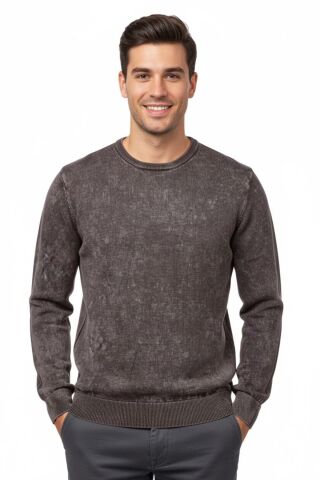 Erkek Spor Sıfır Yaka Taşlama Yıkamalı Regular Fit Kazak BGL-ST04952