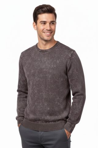 Erkek Spor Sıfır Yaka Taşlama Yıkamalı Regular Fit Kazak BGL-ST04952