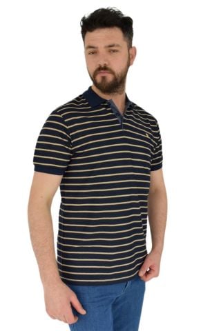 Erkek Çizgili Polo Yaka Tişört Waffle BGL-ST02790