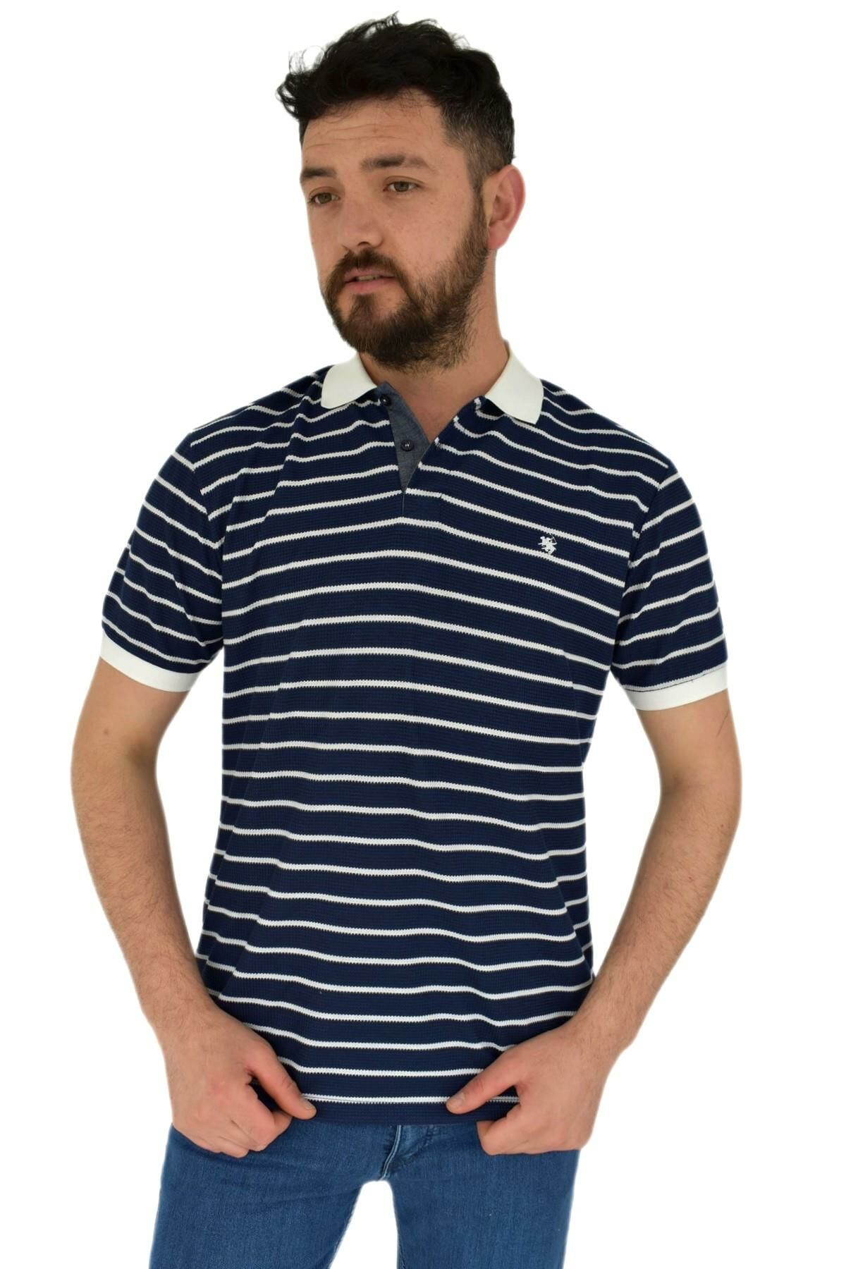 Erkek Çizgili Polo Yaka Tişört Waffle BGL-ST02790