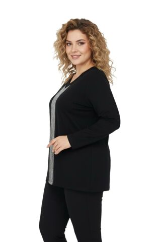 Kadın Siyah V Yaka Taşlı Bluz BGL-ST05150