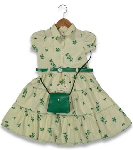 Kız Çocuk Çiçekli Baskılı Valonlu Elbise BGL-ST04445