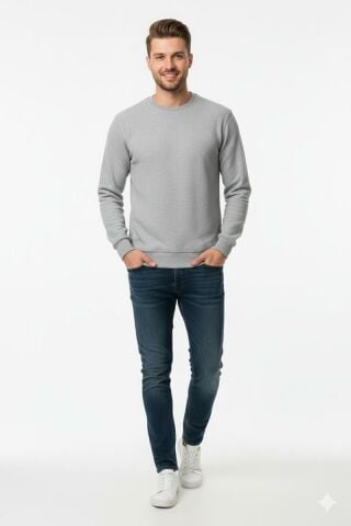 Erkek Büyük Beden Sıfır Yaka Selanik Sweatshirt BGL-ST04871