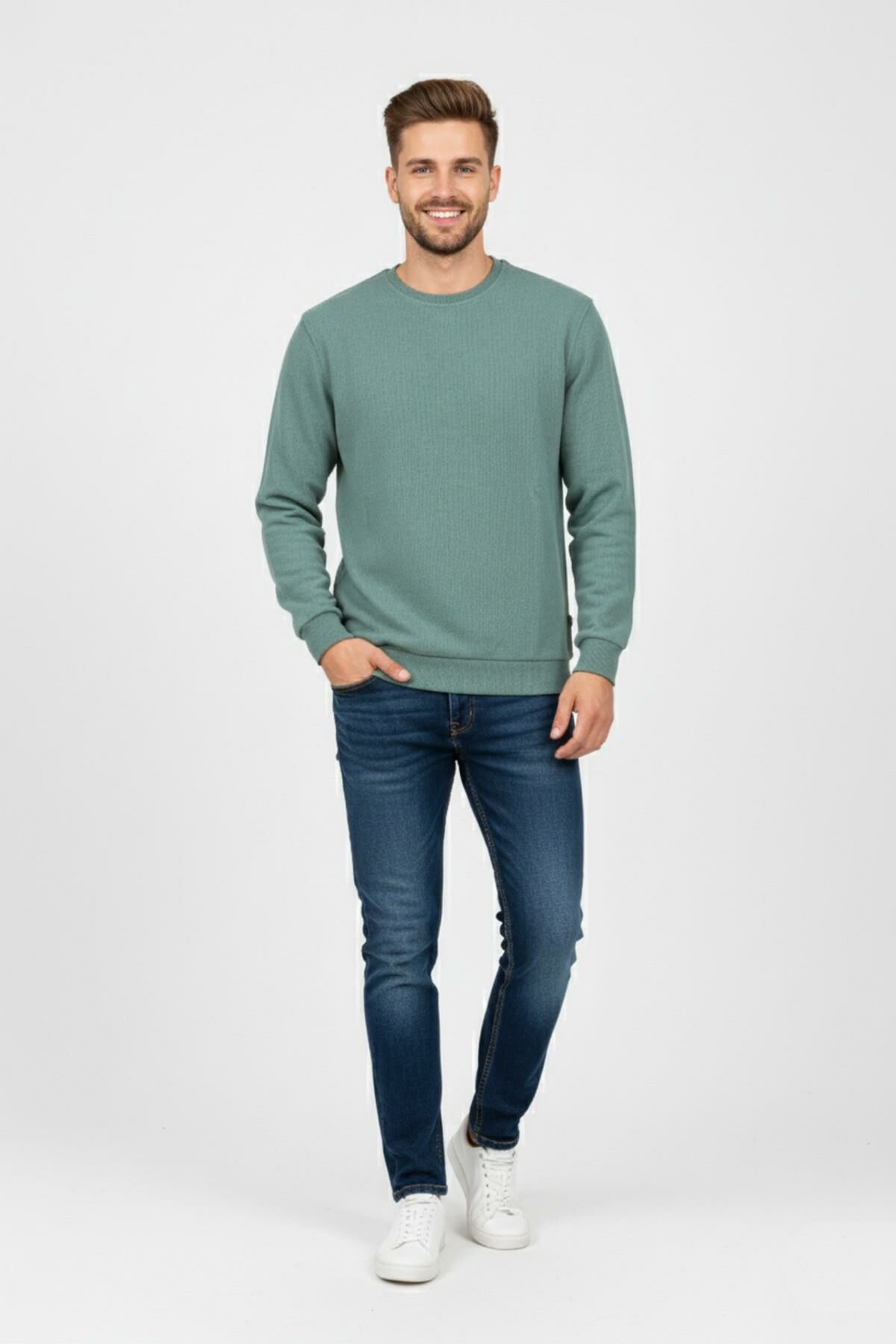 Erkek Büyük Beden Sıfır Yaka Selanik Sweatshirt BGL-ST04871