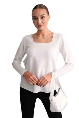 Kadın U Yaka Simli Kazak 12805 BGL-ST04109