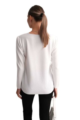 Kadın U Yaka Simli Kazak 12805 BGL-ST04109