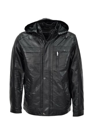 Erkek Suni Deri Kapüşonlu Spor Mont M1212 BGL-ST04017