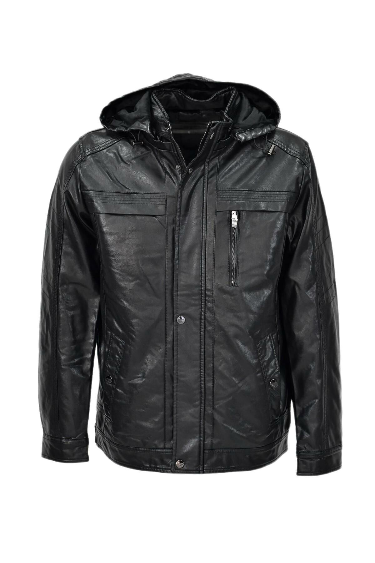 Erkek Suni Deri Kapüşonlu Spor Mont M1212 BGL-ST04017