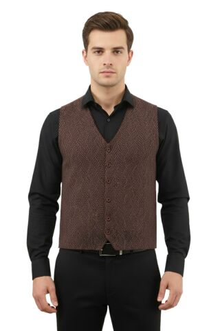 Erkek Düğmeli Yelek Cepsiz Çelik Örgü Klasik Kalıp 5211LS BGL-ST05018