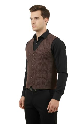 Erkek Düğmeli Yelek Cepsiz Çelik Örgü Klasik Kalıp 5211LS BGL-ST05018