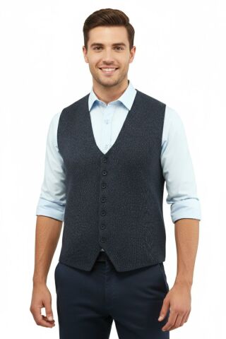 Erkek Düğmeli Yelek Cepsiz Çelik Örgü Klasik Kalıp 5211LS BGL-ST05018
