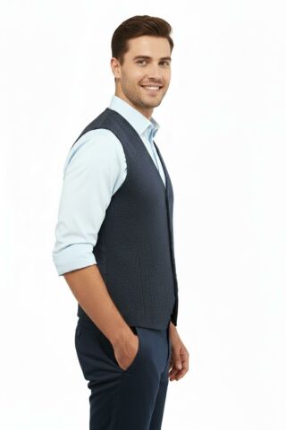 Erkek Düğmeli Yelek Cepsiz Çelik Örgü Klasik Kalıp 5211LS BGL-ST05018