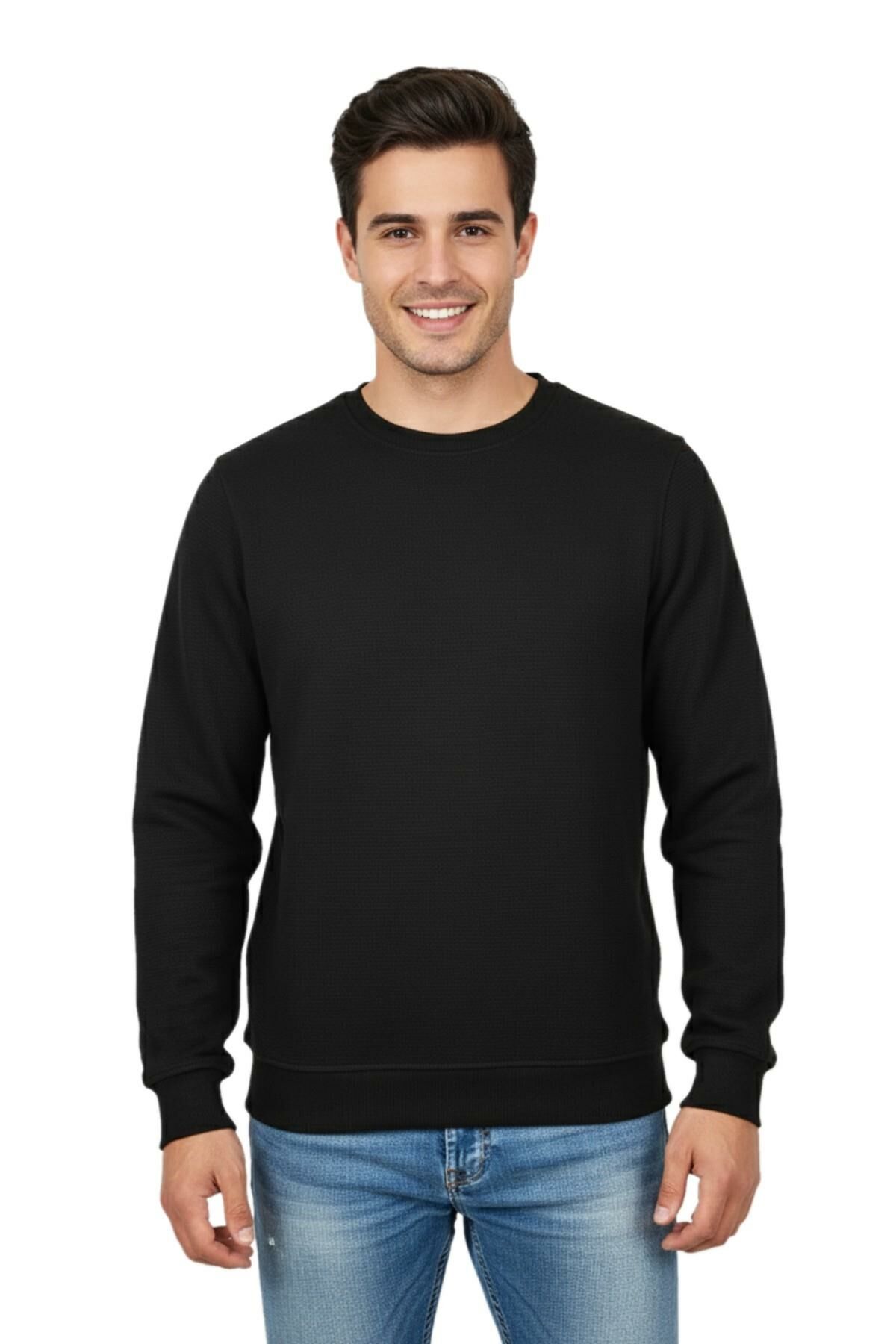 Erkek Sıfır Yaka Petek Doku Regular Fit Sweatshirt BGL-ST04950