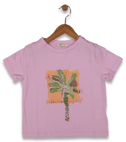 Kız Çocuk Palmiye Baskılı Tişört  BGL-ST04449