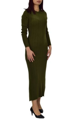 Kadın Triko Fitilli  Vücuda Oturan Uzun Kollu Elbise BGL-ST04210