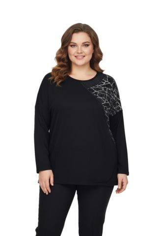 Kadın Siyah Sıfır Yaka Taşlı Bluz BGL-ST05156