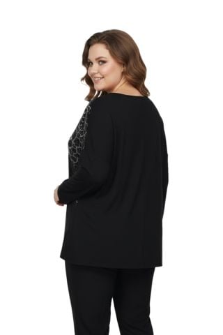 Kadın Siyah Sıfır Yaka Taşlı Bluz BGL-ST05156