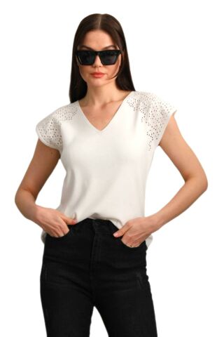 Kadın Triko V Yaka Omuz Ajurlu Askılı Atlet 12719 BGL-ST04219