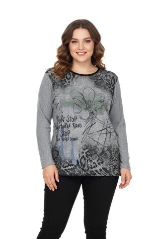 Kadın Yumoş Taşlı Baskılı Bluz BGL-ST05068