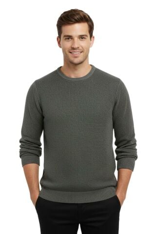 Erkek Sıfır Yaka Kazak Petek Örgü Klasik Kalıp 5214C BGL-ST05022