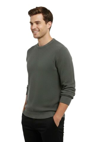 Erkek Sıfır Yaka Kazak Petek Örgü Klasik Kalıp 5214C BGL-ST05022