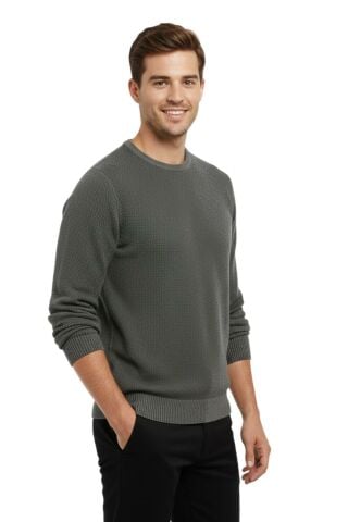 Erkek Sıfır Yaka Kazak Petek Örgü Klasik Kalıp 5214C BGL-ST05022