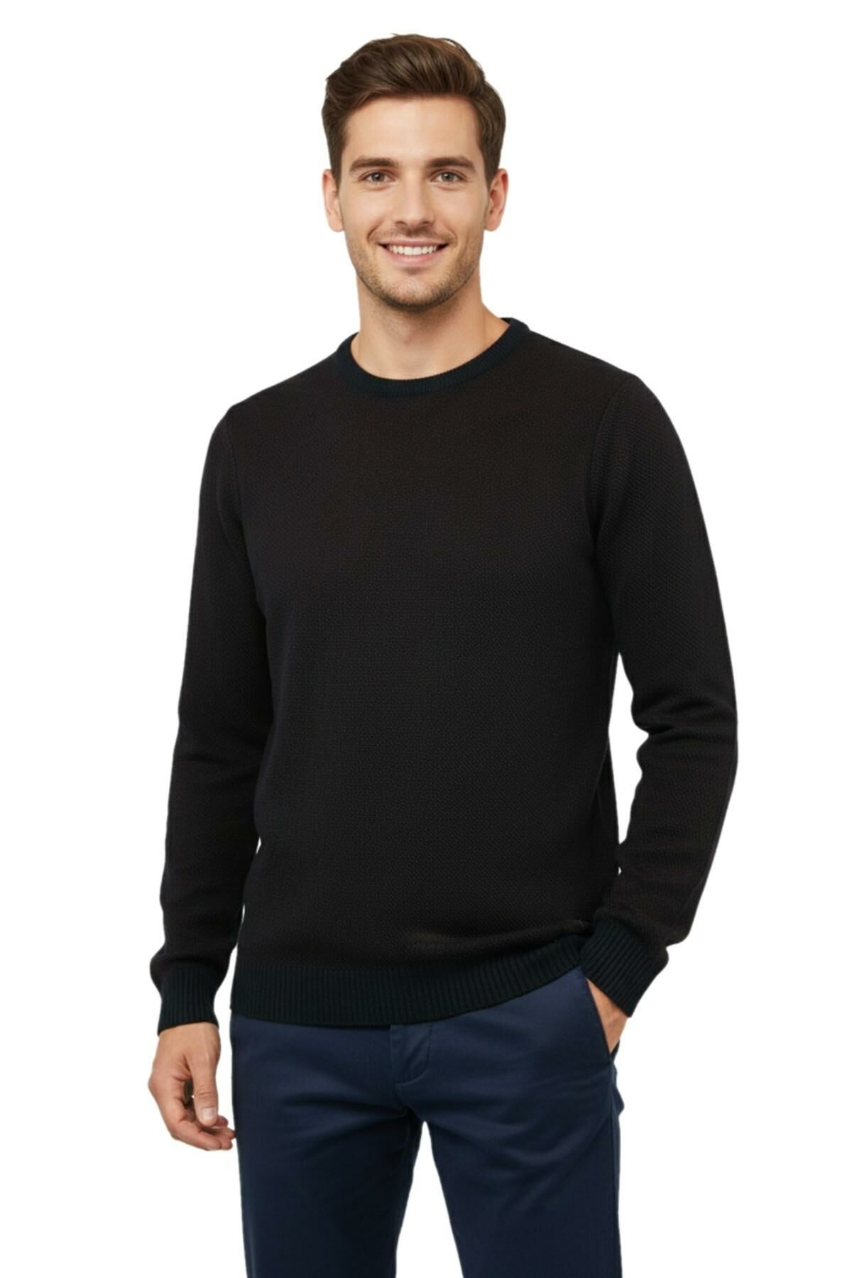 Erkek Sıfır Yaka Kazak Petek Örgü Klasik Kalıp 5214C BGL-ST05022