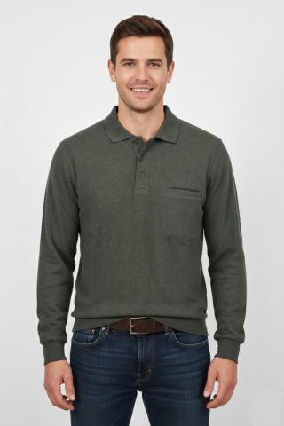 Erkek Polo Yaka Cepli Selanik Sweatshirt Regular Kalıp BGL-ST04872