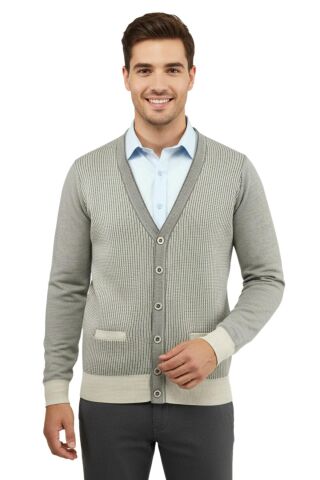 Erkek Düğmeli Hırka Cepli Çelik Örgü Klasik Kalıp 5208M BGL-ST04965