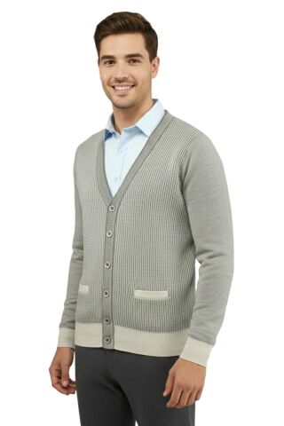 Erkek Düğmeli Hırka Cepli Çelik Örgü Klasik Kalıp 5208M BGL-ST04965