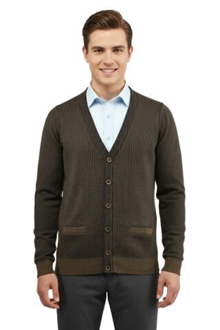 Erkek Düğmeli Hırka Cepli Çelik Örgü Klasik Kalıp 5208M BGL-ST04965