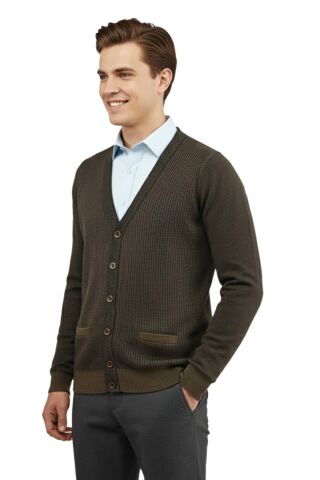 Erkek Düğmeli Hırka Cepli Çelik Örgü Klasik Kalıp 5208M BGL-ST04965