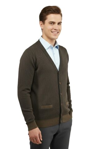 Erkek Düğmeli Hırka Cepli Çelik Örgü Klasik Kalıp 5208M BGL-ST04965