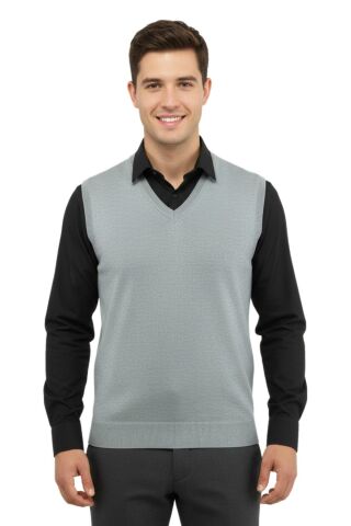 Erkek V Yaka Süveter Çelik Örgü Regular Kalıp 5200H BGL-ST04962
