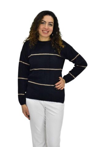 Kadın Çizgili Yumoş Spor Triko Kazak BGL-ST04124