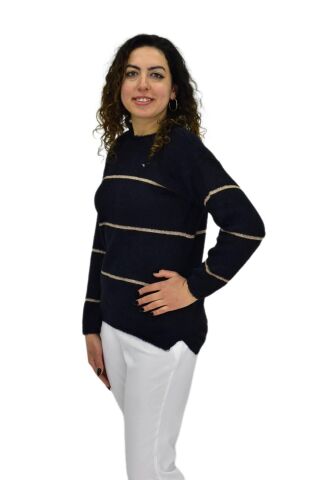 Kadın Çizgili Yumoş Spor Triko Kazak BGL-ST04124