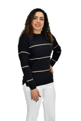 Kadın Çizgili Yumoş Spor Triko Kazak BGL-ST04124