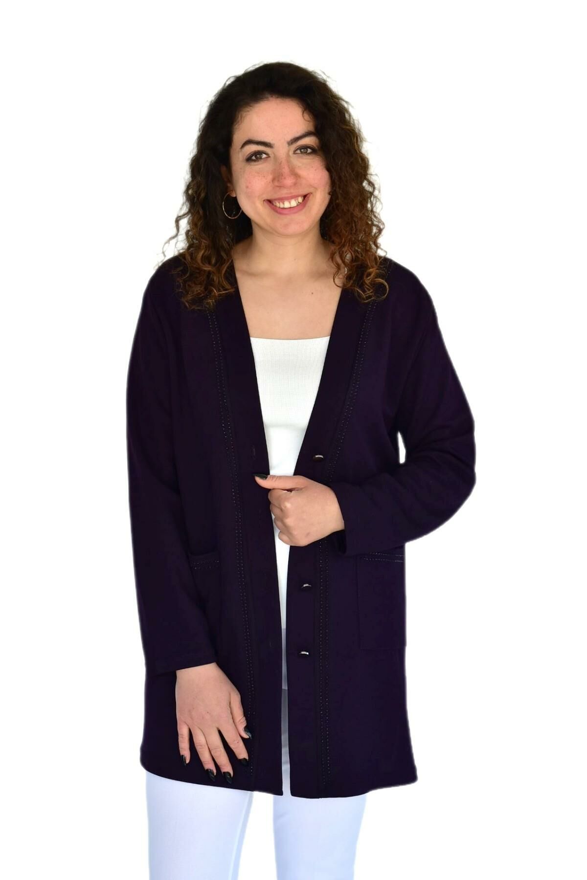 Kadın Anne Mevsimlik Düğmeli Cepli Hırka BGL-ST04313