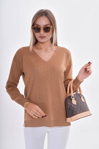 Kadın V Yaka Simli Kazak 12799 BGL-ST04107