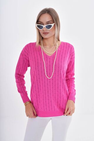 Kadın V Yaka Simli Kazak 12799 BGL-ST04107