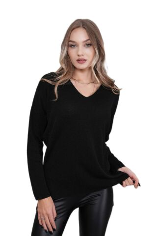 Kadın V Yaka Yaka Simli Kazak 12815 BGL-ST04225