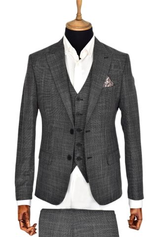 Erkek Silim Fitt Çift Yırtmaçlı Yelekli Takım Elbise BGL-ST03413