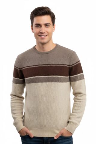 Erkek Sıfır Yaka Kazak Petek Örgü Klasik Kalıp 5244C BGL-ST04861