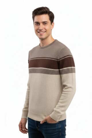 Erkek Sıfır Yaka Kazak Petek Örgü Klasik Kalıp 5244C BGL-ST04861