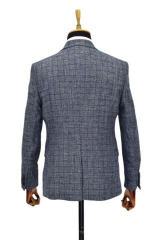 Erkek Lacivert Ekose Tek Spor Ceket Çift Yırtmaçlı BGL-ST03975