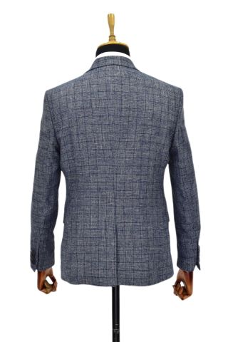 Erkek Lacivert Ekose Tek Spor Ceket Çift Yırtmaçlı BGL-ST03975