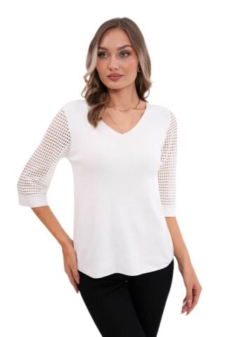 Kadın V Yaka Kol Fileli Kazak 12767 BGL-ST04222